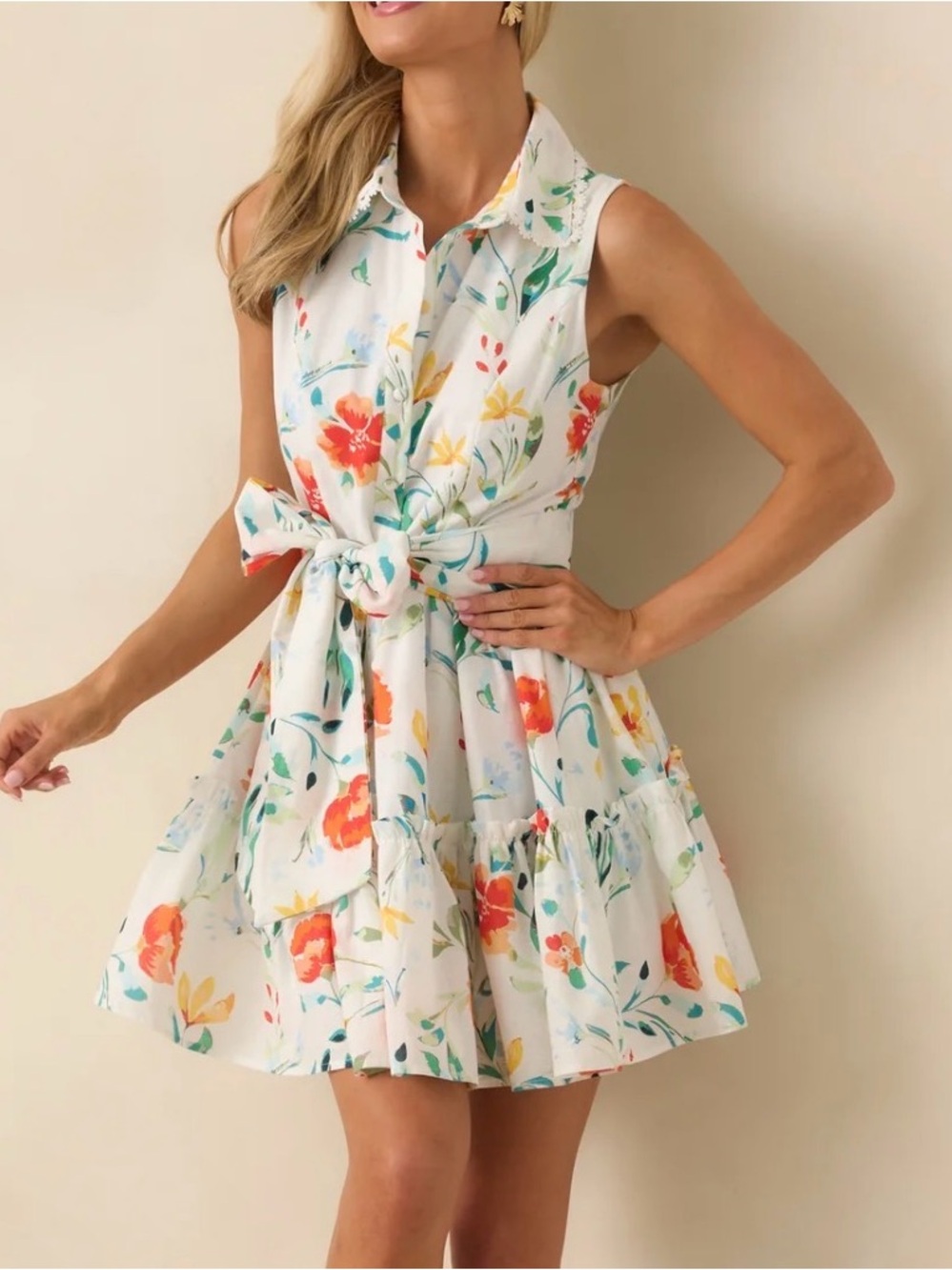 PROSPERINA POPPIE MULTI FLORAL PRINT COTTON MINI DRESS